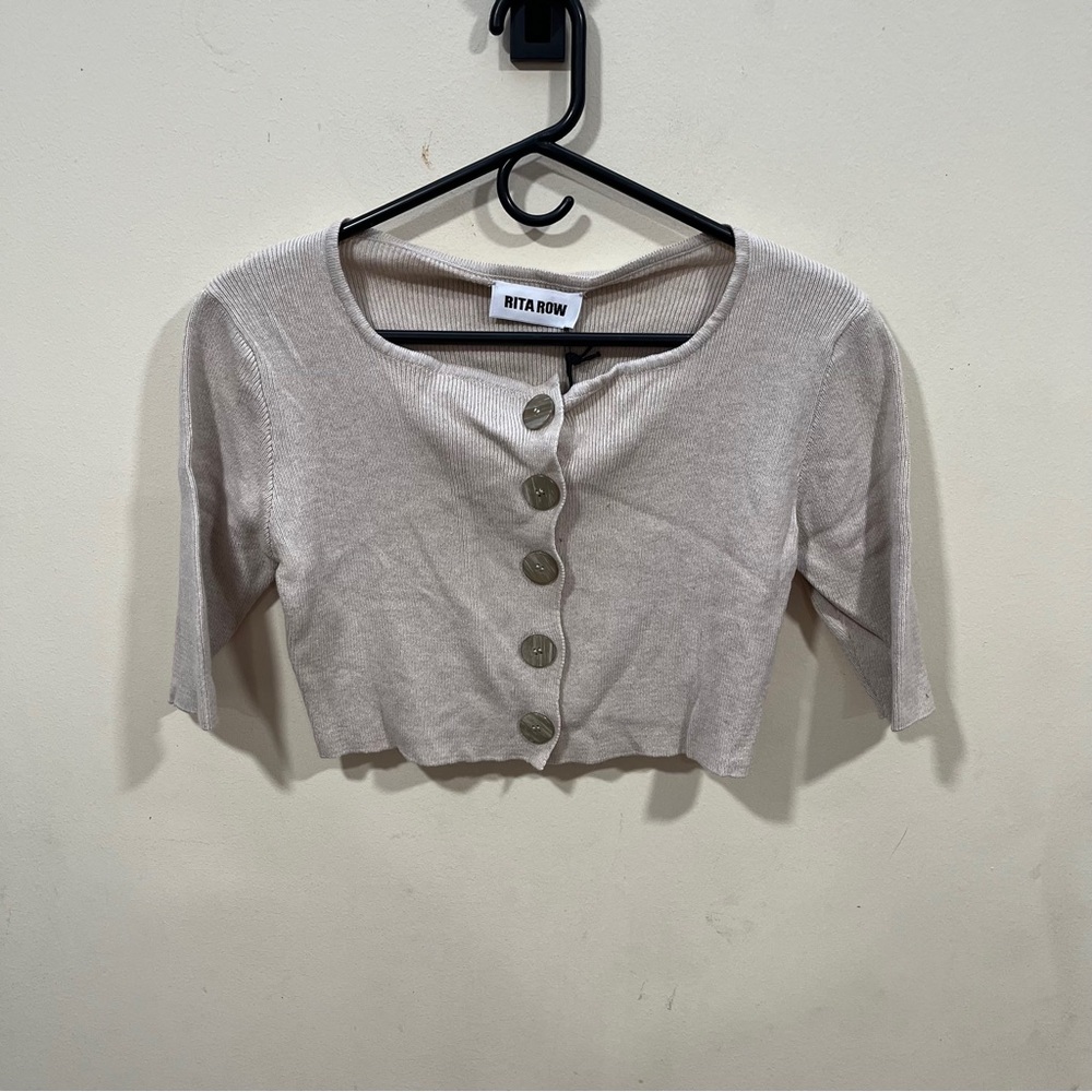 NWT Rita Row cropped cardigan in a light beige ribbed materia size small